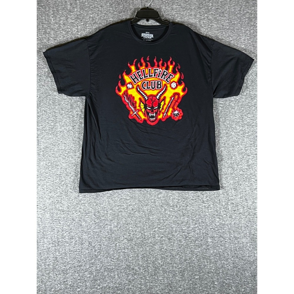 Stranger Things Hellfire Club T-Shirt Mens 2XL‎ Black Graphic Tee Netflix Cotton